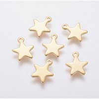 Charm en Acier Inoxydable 304, Étoile, Plaqué Or 18k, 10x8x0.8mm