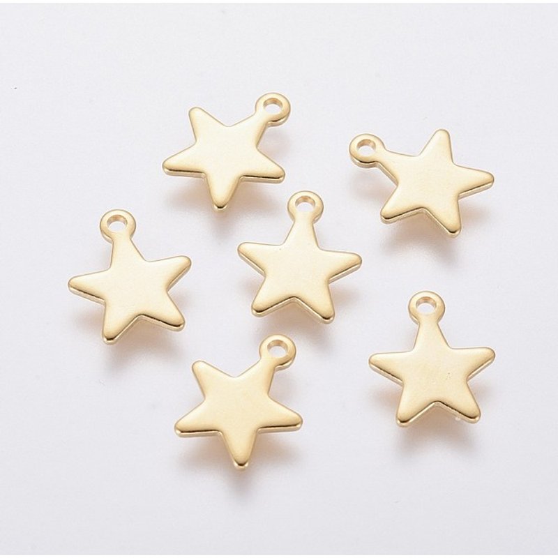 Charm en Acier Inoxydable 304, Étoile, Plaqué Or 18k, 10x8x0.8mm — Breloques et pendentifs