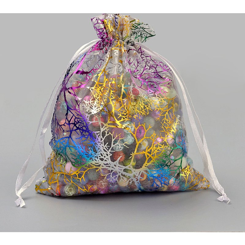 Organza Gift Bags with Drawstring, Coral Pattern, 9x7cm — Jewelry Display & Storage