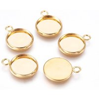 304 Stainless Steel Pendant Cabochon Settings with Gold Plating — Jewelry Findings