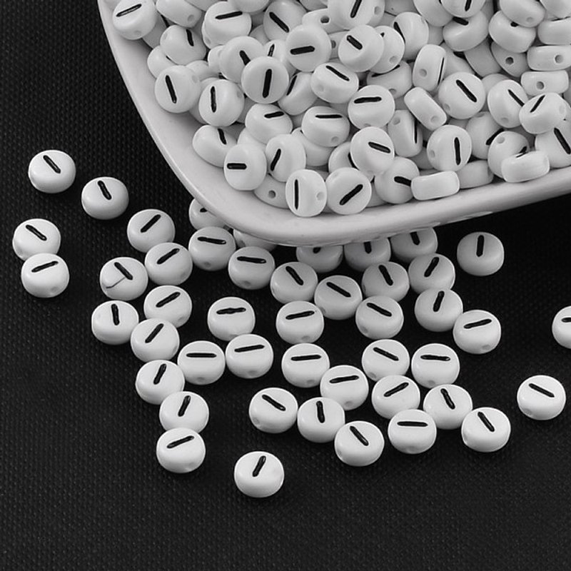 Perles Acryliques Lettres avec Trou Horizontal, Ronde Plate, 7x4mm — Perles à bijoux