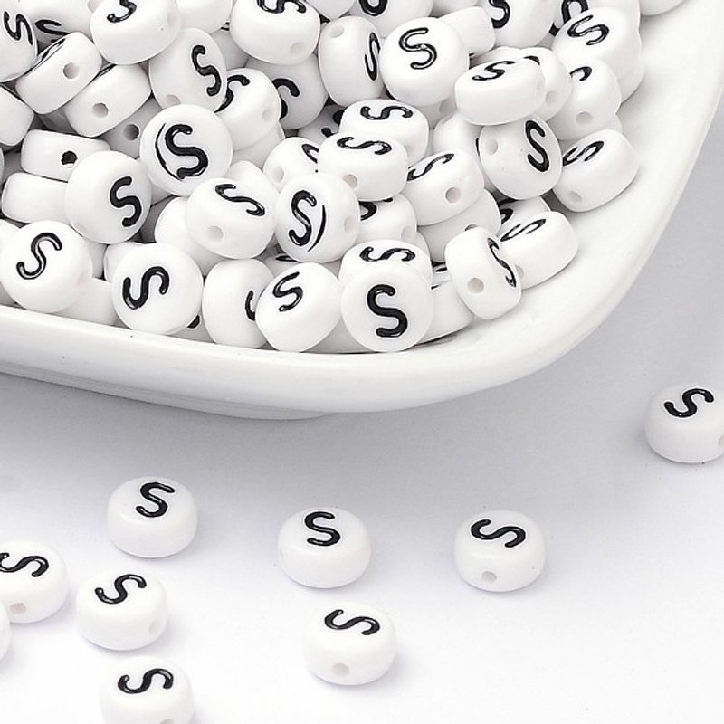 Acrylic Letter Beads, Flat Round, 7x4mm, 146pcs/20g — Jewelry Beads