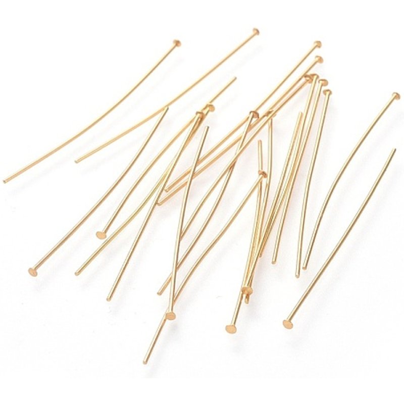 Épingles à tête plate en acier inoxydable 304, plaquées or 18K, 45x0.7mm — Accessoires pour bijoux