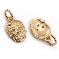 Golden Plated Brass Sugar Skull Charms with Jump Rings — Charms & Pendants