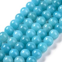 Brins de perles rondes en jade Mashan naturel teintées, cyan, 8mm — Perles à bijoux