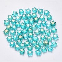 Perles en verre peintes à la bombe avec paillettes, étoile, turquoise — Perles à bijoux