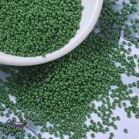 Miyuki Round Rocailles Beads, Japanese Seed Beads, Opaque Green Luster — Jewelry Beads