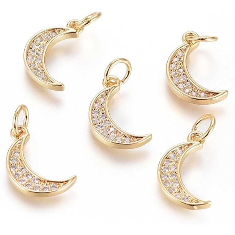Brass Micro Pave Cubic Zirconia Moon Pendant with Jump Ring — Charms & Pendants