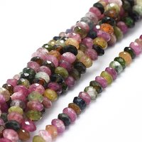 Brins de perles de tourmaline naturelle, facettées, rondelles, 4-5mm — Perles à bijoux