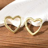 Brass Huggie Hoop Earrings, Heart Design, 18K Gold Plated — Hoop Earrings