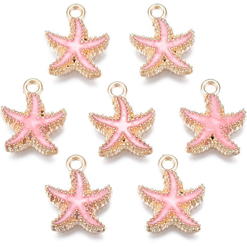 Alloy Enamel Starfish Pendant in Light Gold and Pink — Charms & Pendants