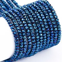 Brins de perles en verre électroplaqué, rondelles facettées bleues — Perles à bijoux
