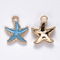 Pendentif Étoile de Mer en Émail Alliage Or Clair et Bleu Ciel Profond — Breloques et pendentifs
