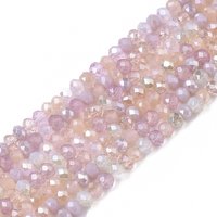 Brins de perles en verre électroplaqué, couleur AB, rose, rondelle — Perles à bijoux