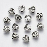 Perles en alliage de style tibétain en forme de cœur, sans cadmium, argent antique
