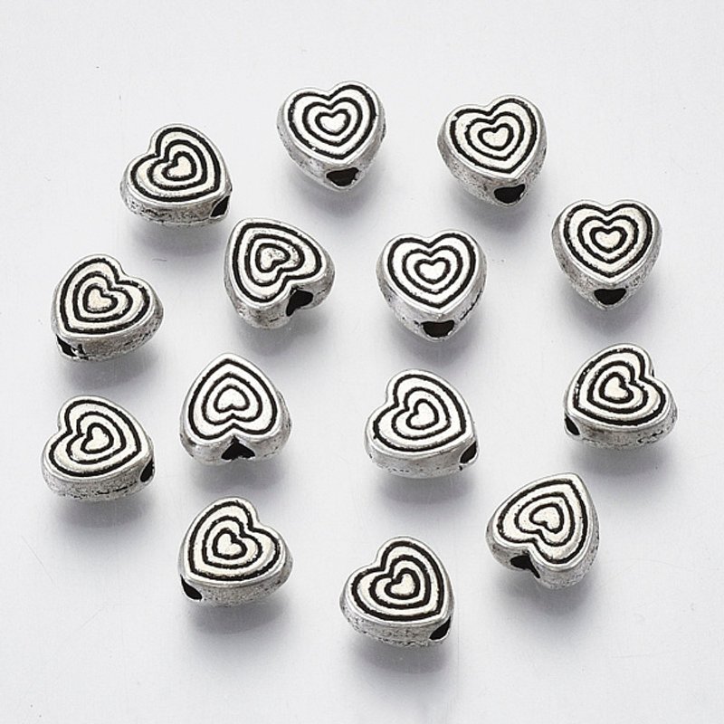 Perles en alliage de style tibétain en forme de cœur, sans cadmium, argent antique — Perles à bijoux