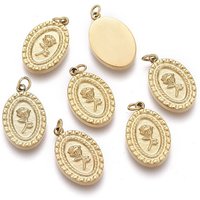 Charm en Acier Inoxydable Chirurgical 316 Oval avec Rose pour la Saint-Valentin — Breloques et pendentifs
