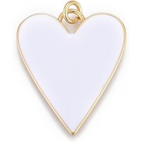 Pendentif en Émail en Laiton, Plaqué Or 18K, Coeur, Blanc, 27x22mm — Breloques et pendentifs