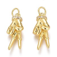 Brass Micro Pave Clear Cubic Zirconia ASL Peace Hand Charms — Charms & Pendants