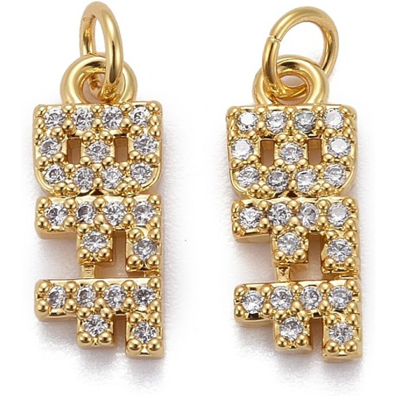 Brass Micro Pave Clear Cubic Zirconia BFF Charms with Jump Rings — Charms & Pendants