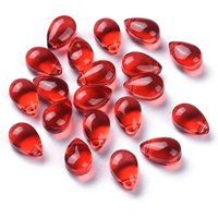 Transparent Glass Teardrop Beads, Red, 9x6x5mm, Hole: 1mm — Jewelry Beads