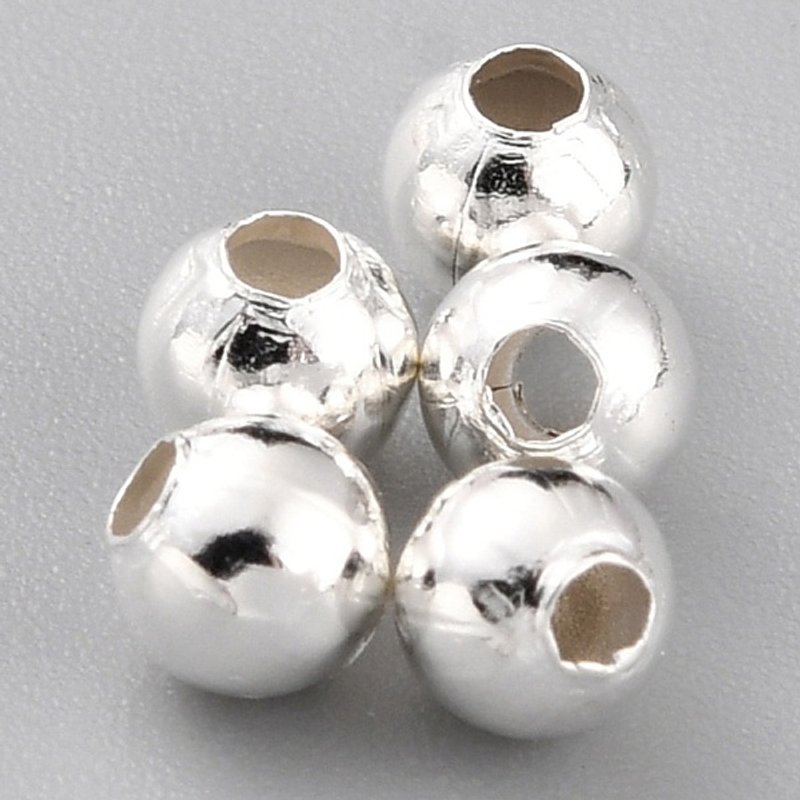 Perles Intercalaires en Laiton, Plaquées Argent Sterling 925, 3.5mm — Perles à bijoux