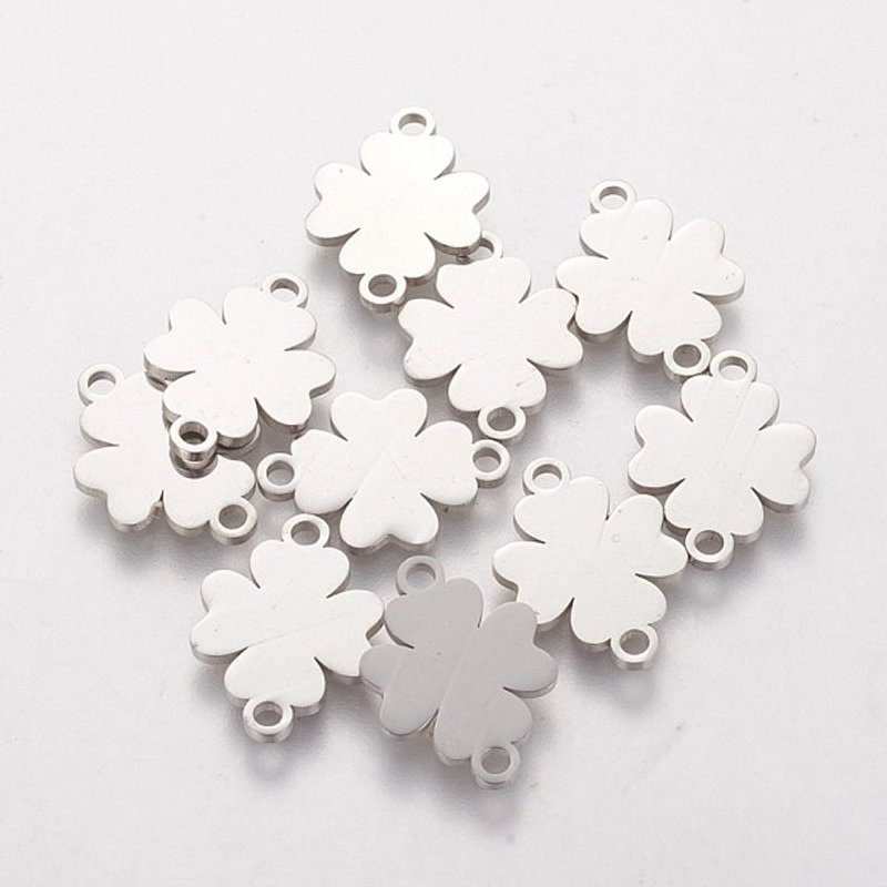 201 Stainless Steel Links Connectors with Four Leaf Clover — Jewelry Findings