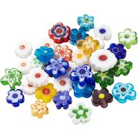 30Pcs Perles en Verre Millefiori Artisanales, Fleur de Prunier, Couleurs Mélangées — Perles à bijoux
