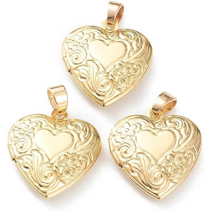 Pendentif en Laiton en Forme de Coeur avec Fleur, Plaqué Or 18K — Breloques et pendentifs