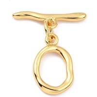 Rack Plating Brass Toggle Clasps, 18K Gold Plated, Irregular Ring