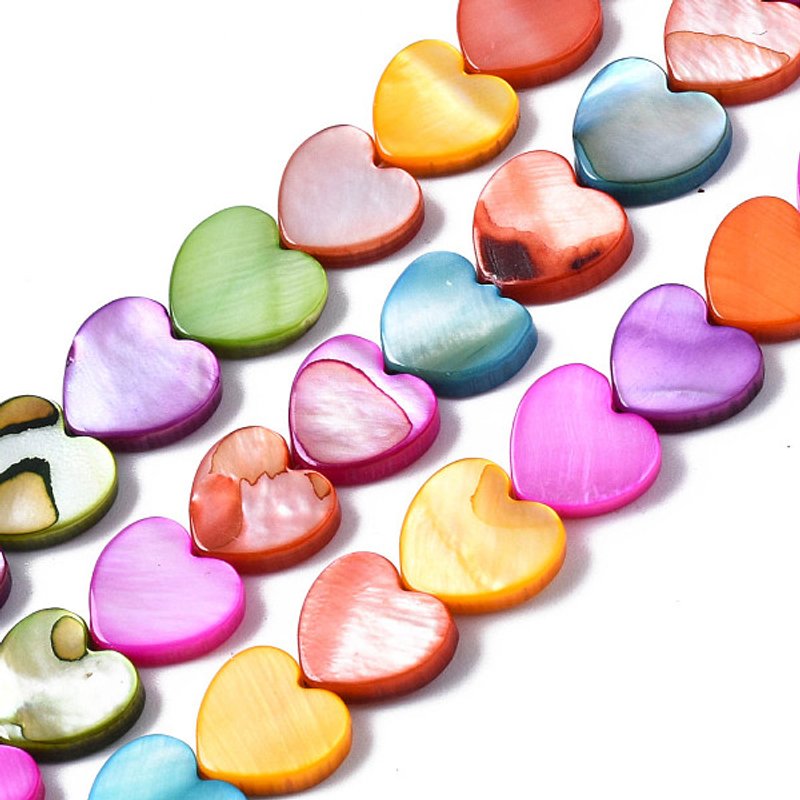 Natural Freshwater Shell Beads Strands, Dyed Heart, Mixed Color — Jewelry Beads