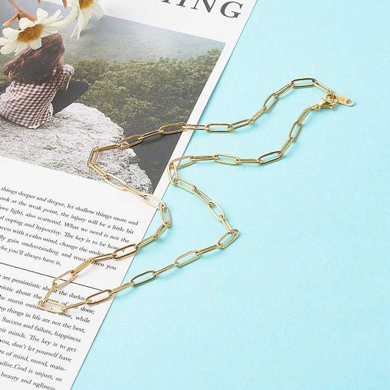 Collier Chaîne Paperclip en Acier Inoxydable 304, Doré, 19,49 po — Collier pendentif
