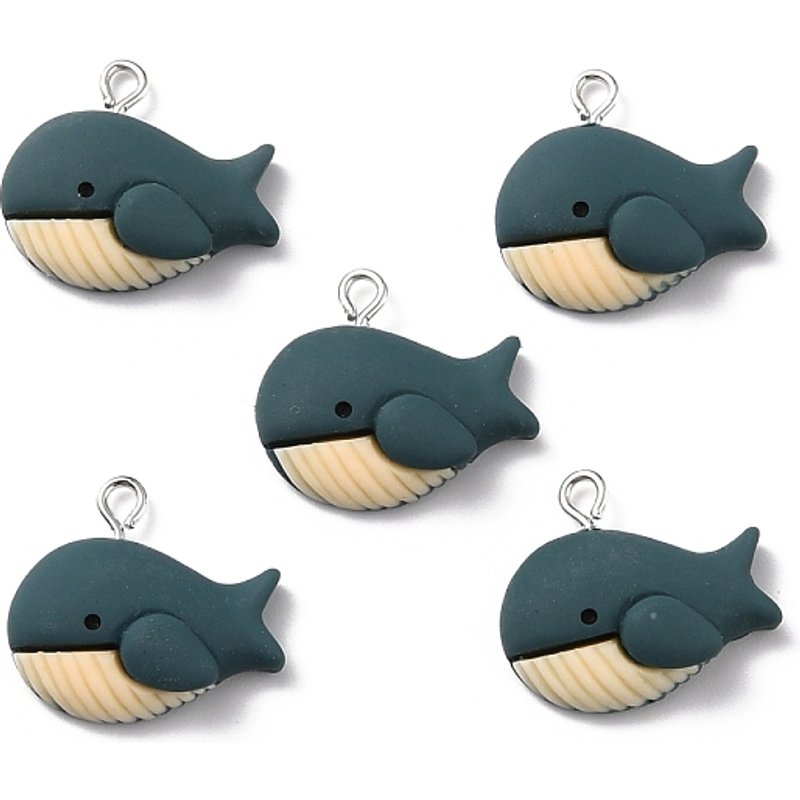 Resin Whale Pendant with Platinum Iron Peg Bail, Marine Blue — Charms & Pendants