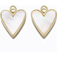 Brass Heart Pendants with Shell and Jump Rings, Nickel Free