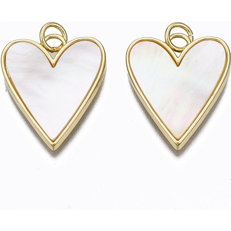Pendentifs en laiton en forme de cœur avec coquillage et anneaux de saut — Breloques et pendentifs