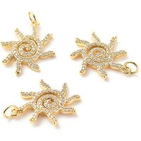 Brass Micro Pave Clear Cubic Zirconia Sun Pendant, 18K Gold Plated