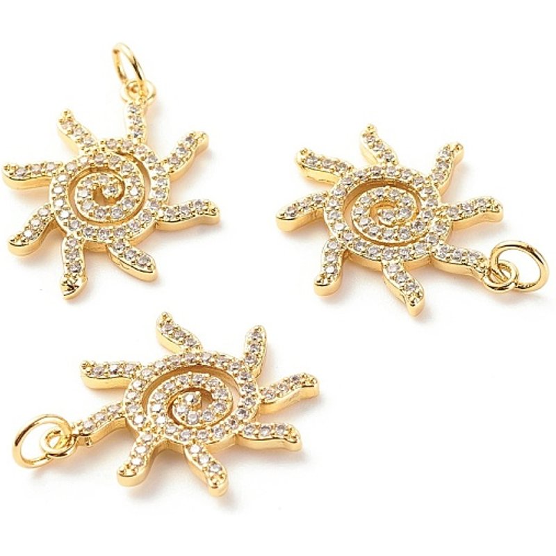 Brass Micro Pave Clear Cubic Zirconia Sun Pendant, 18K Gold Plated — Charms & Pendants