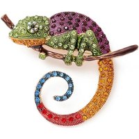 Chameleon Light Gold Enamel Brooch with Rhinestone