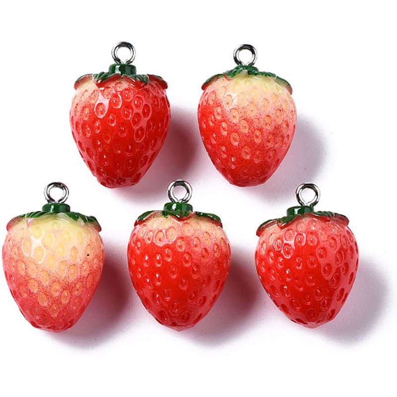Opaque Resin Strawberry Pendants with Platinum Tone Iron Loop — Charms & Pendants