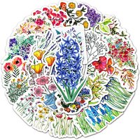50Pcs Mixed Styles Flower Pattern Waterproof PVC Stickers — Jewelry Making Tools