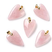 Natural Rose Quartz Heart Pendants with Golden Plated Findings — Charms & Pendants