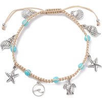 Synthetic Turquoise Braided Bead Anklet with Charms for Women
