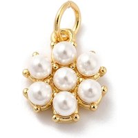 Rack Plating Brass Flower Pendant with Pearl, 18K Gold Plated