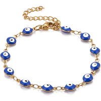 Enamel Oval Evil Eye Link Chains Bracelet for Women in Gold and Blue — Bracelet Women