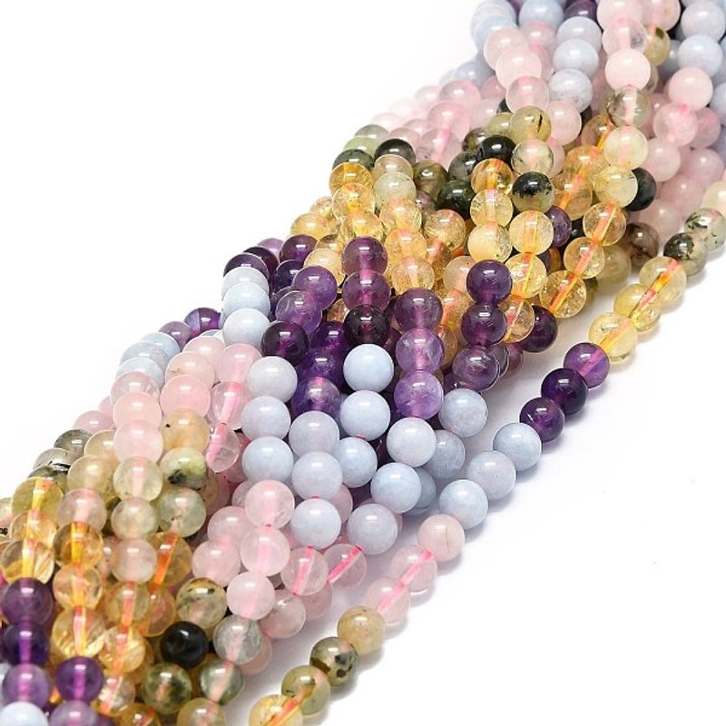 Brins de perles en pierres précieuses naturelles - Aquamarine, Quartz rose, Citrine, Améthyste — Perles à bijoux