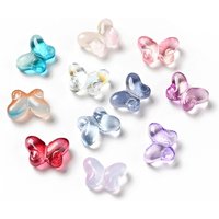 Perles en verre transparent, papillon, couleurs mélangées, 10x14x5.5mm — Perles à bijoux