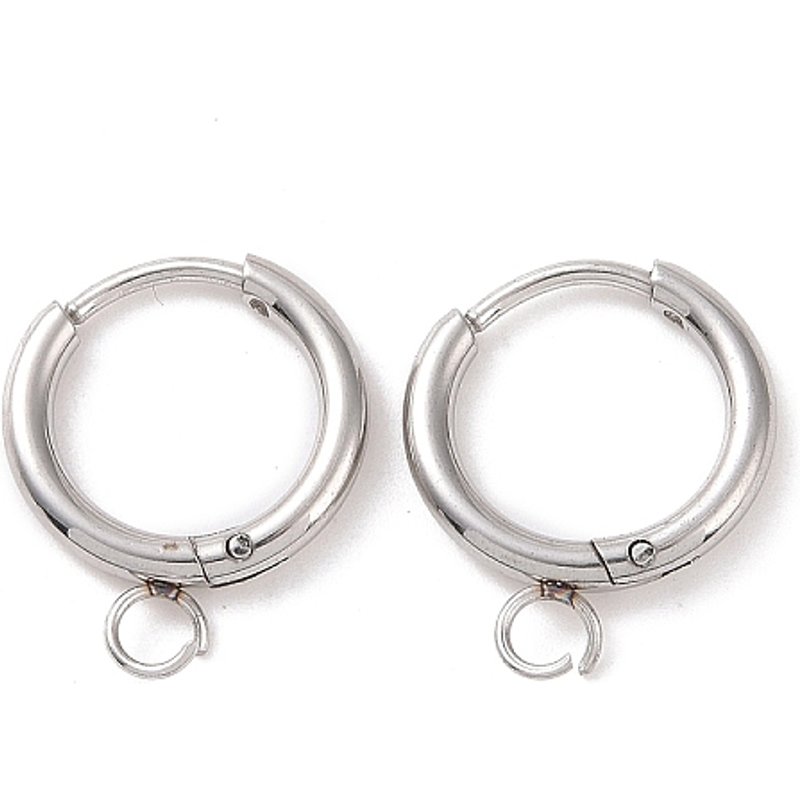 304 Stainless Steel Huggie Hoop Earring Findings with Horizontal Loop — Jewelry Findings