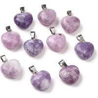 Natural Lepidolite Purple Mica Stone Puffy Heart Pendants — Charms & Pendants