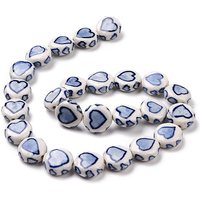 Handmade Blue and White Porcelain Beads Strands with Heart Pattern