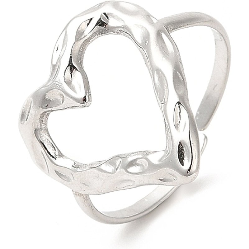 Bague ouverte en acier inoxydable 201 avec cœur creux martelé — Bijoux fantaisie